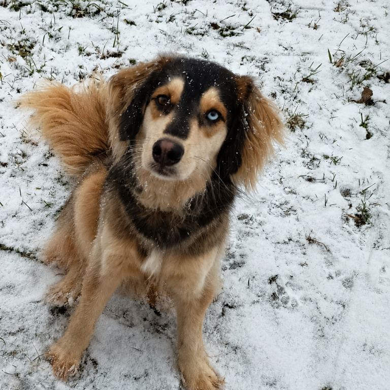 Mischling im Schnee