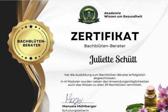 Bachblütenberater Teilnehmebescheinigung Ausbildung zum Bachblütenberater an der Akademie Wissen und Gesundheit